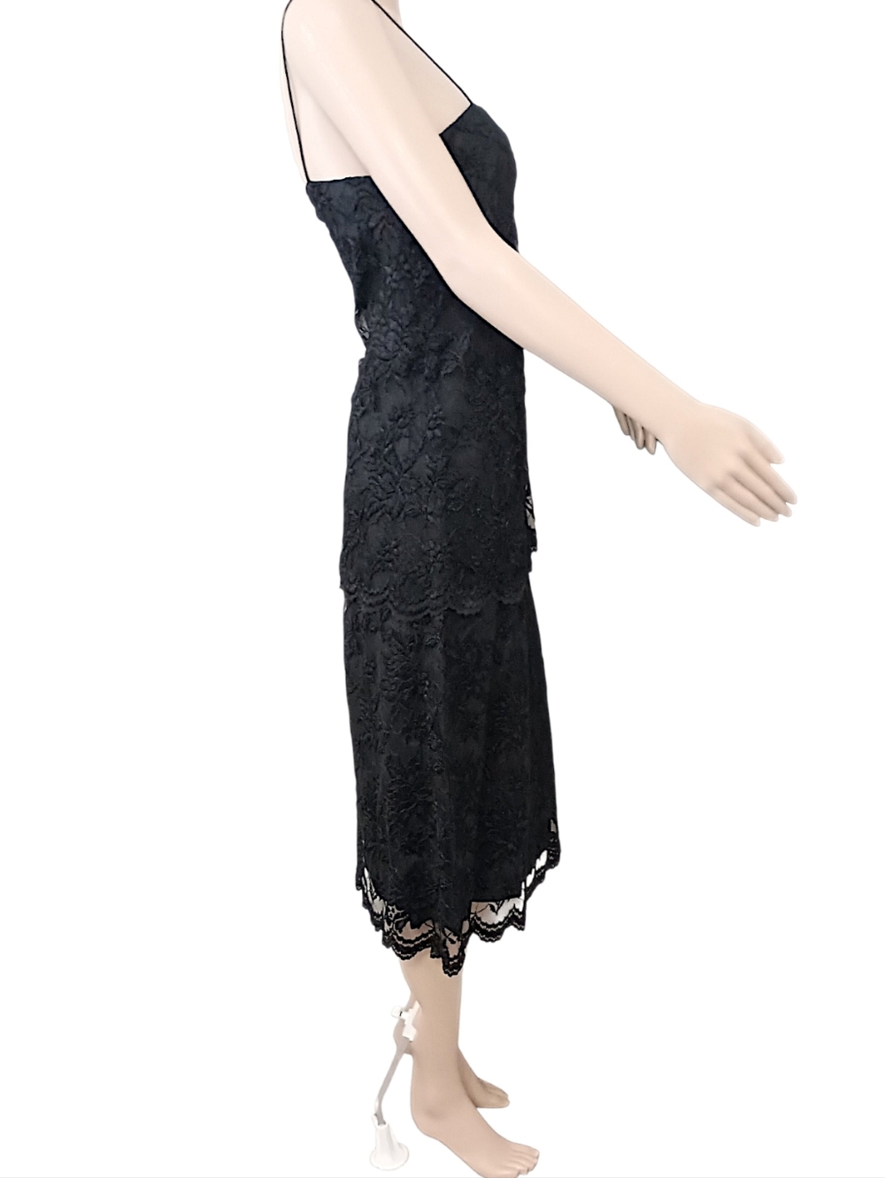 Vintage Nancy Bracoloni‎ Lace Dress Sz 10 Black Midi Applique LBD Cocktail Party - Picture 2 of 16